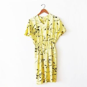 Vintage Yellow Paint Splash Dress ~flutter sleeves